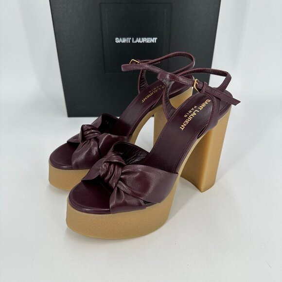 Saint Laurent Bianca Node High Heel Platform Sandals sz 38.5 EU 8.5 US Wine Red - Picture 2 of 16